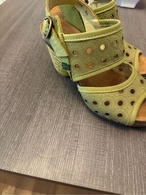 Women’s Green Perforated Wedge Sandals